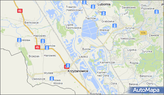 mapa Buków gmina Lubomia, Buków gmina Lubomia na mapie Targeo