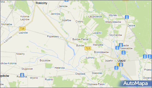 mapa Buków gmina Ujazd, Buków gmina Ujazd na mapie Targeo