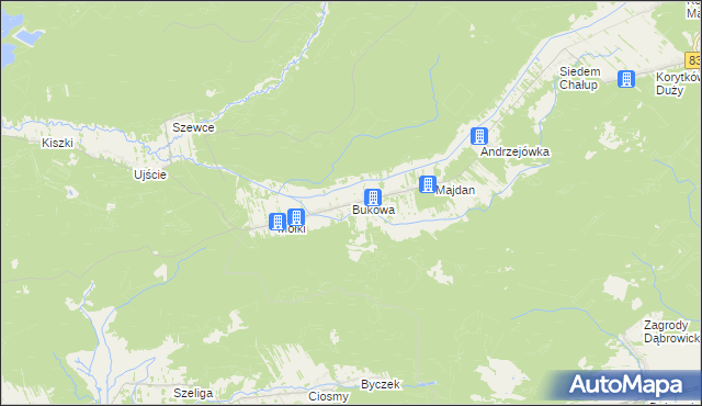 mapa Bukowa gmina Biłgoraj, Bukowa gmina Biłgoraj na mapie Targeo