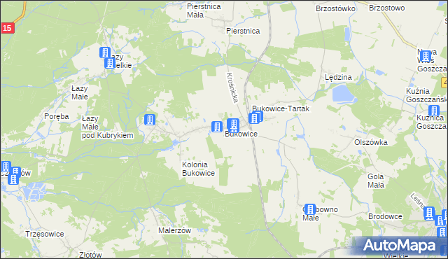 mapa Bukowice gmina Krośnice, Bukowice gmina Krośnice na mapie Targeo