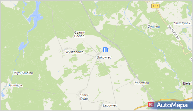 mapa Bukowiec gmina Międzyrzecz, Bukowiec gmina Międzyrzecz na mapie Targeo