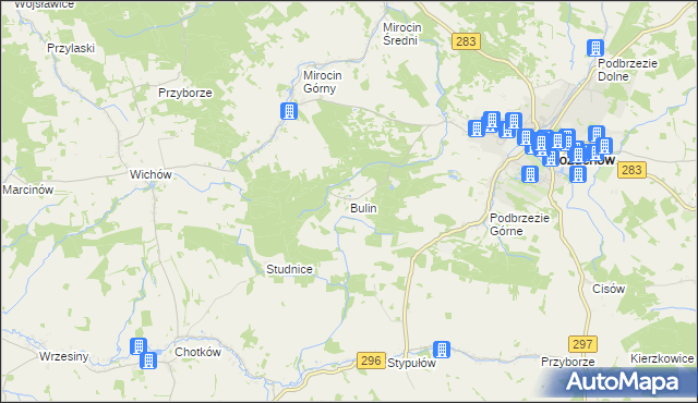 mapa Bulin gmina Kożuchów, Bulin gmina Kożuchów na mapie Targeo