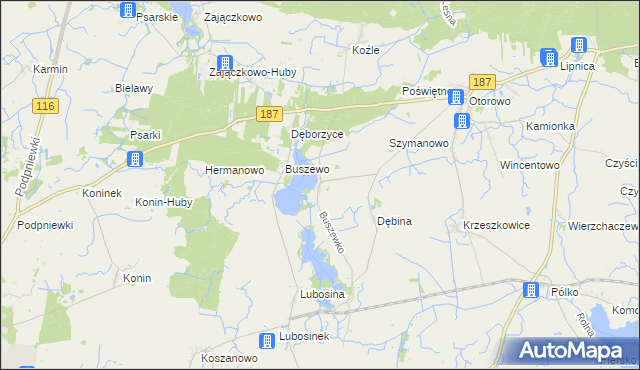 mapa Buszewko gmina Pniewy, Buszewko gmina Pniewy na mapie Targeo