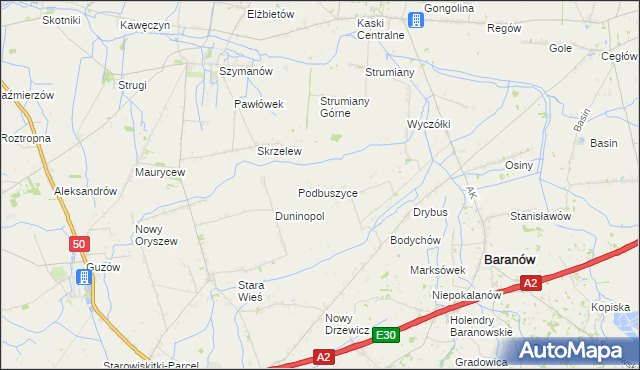 mapa Buszyce gmina Baranów, Buszyce gmina Baranów na mapie Targeo