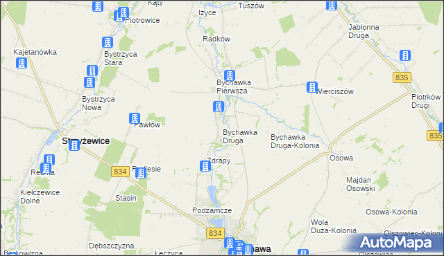 mapa Bychawka Druga, Bychawka Druga na mapie Targeo