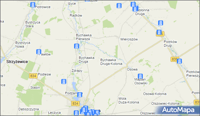 mapa Bychawka Druga-Kolonia, Bychawka Druga-Kolonia na mapie Targeo