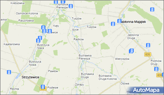 mapa Bychawka Trzecia, Bychawka Trzecia na mapie Targeo