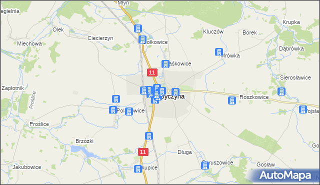 mapa Byczyna powiat kluczborski, Byczyna powiat kluczborski na mapie Targeo