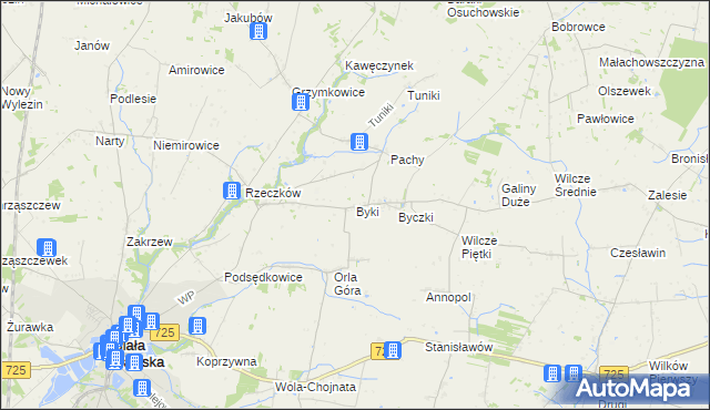 mapa Byki gmina Biała Rawska, Byki gmina Biała Rawska na mapie Targeo