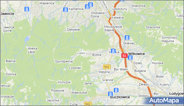 mapa Bystra gmina Wilkowice, Bystra gmina Wilkowice na mapie Targeo