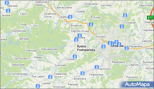 mapa Bystra Podhalańska, Bystra Podhalańska na mapie Targeo