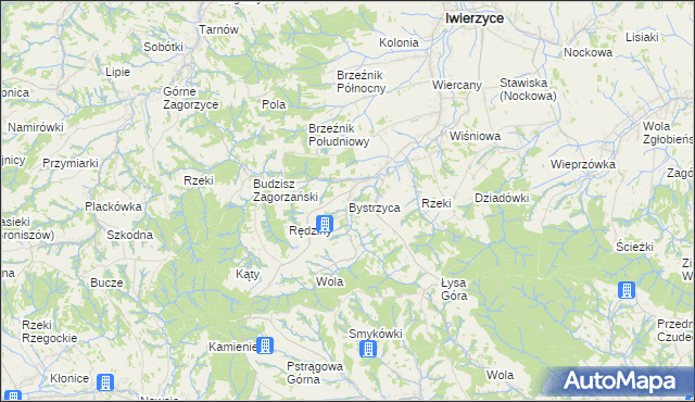 mapa Bystrzyca gmina Iwierzyce, Bystrzyca gmina Iwierzyce na mapie Targeo