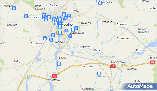 mapa Bystrzyca gmina Mogilno, Bystrzyca gmina Mogilno na mapie Targeo