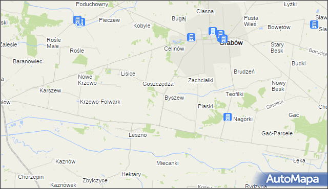 mapa Byszew gmina Grabów, Byszew gmina Grabów na mapie Targeo