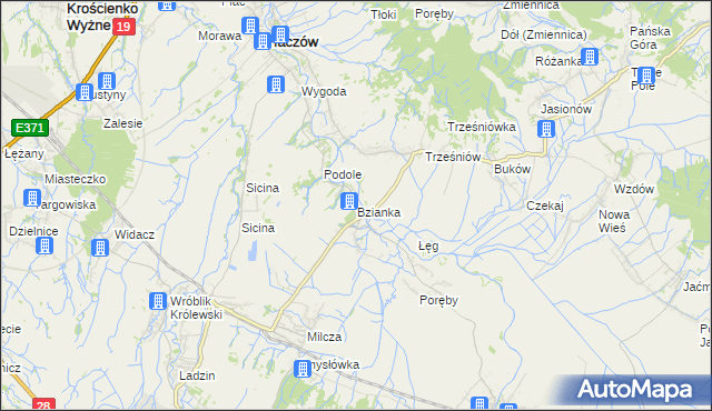 mapa Bzianka gmina Rymanów, Bzianka gmina Rymanów na mapie Targeo