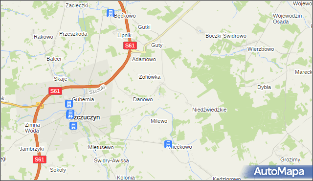 mapa Bzury gmina Szczuczyn, Bzury gmina Szczuczyn na mapie Targeo
