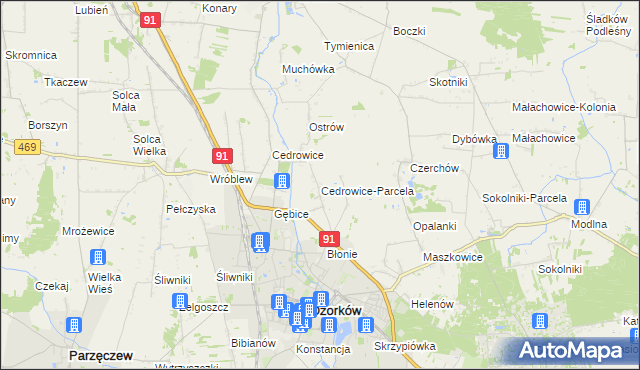 mapa Cedrowice-Parcela, Cedrowice-Parcela na mapie Targeo