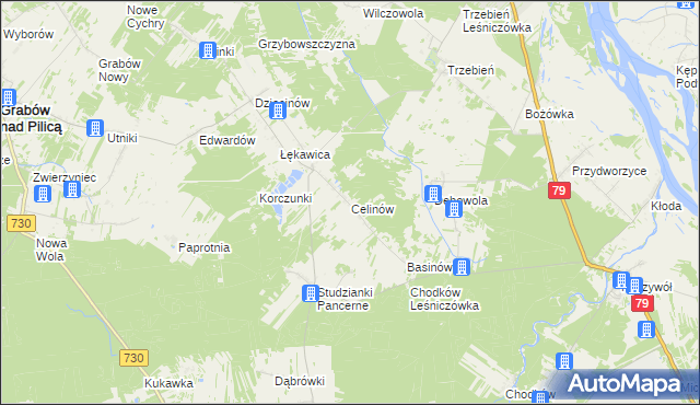 mapa Celinów gmina Grabów nad Pilicą, Celinów gmina Grabów nad Pilicą na mapie Targeo
