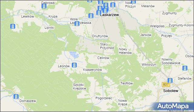 mapa Celinów gmina Łaskarzew, Celinów gmina Łaskarzew na mapie Targeo