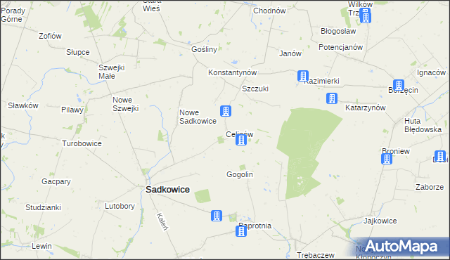 mapa Celinów gmina Sadkowice, Celinów gmina Sadkowice na mapie Targeo