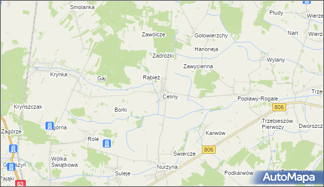 mapa Celiny gmina Trzebieszów, Celiny gmina Trzebieszów na mapie Targeo