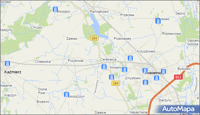 mapa Cerekwica gmina Rokietnica, Cerekwica gmina Rokietnica na mapie Targeo