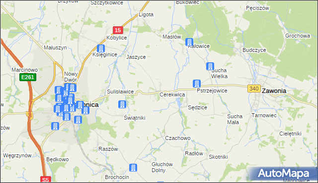 mapa Cerekwica gmina Trzebnica, Cerekwica gmina Trzebnica na mapie Targeo