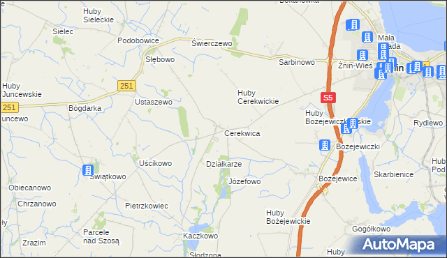 mapa Cerekwica gmina Żnin, Cerekwica gmina Żnin na mapie Targeo
