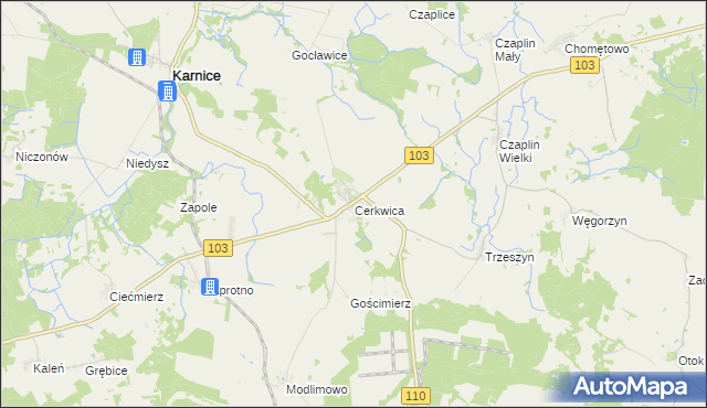 mapa Cerkwica, Cerkwica na mapie Targeo