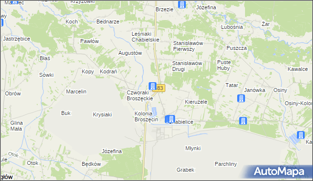 mapa Chabielice-Kolonia, Chabielice-Kolonia na mapie Targeo