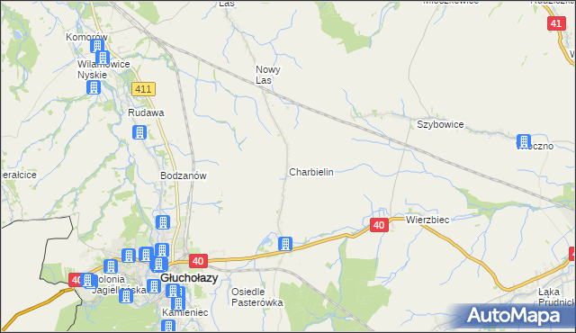 mapa Charbielin gmina Głuchołazy, Charbielin gmina Głuchołazy na mapie Targeo