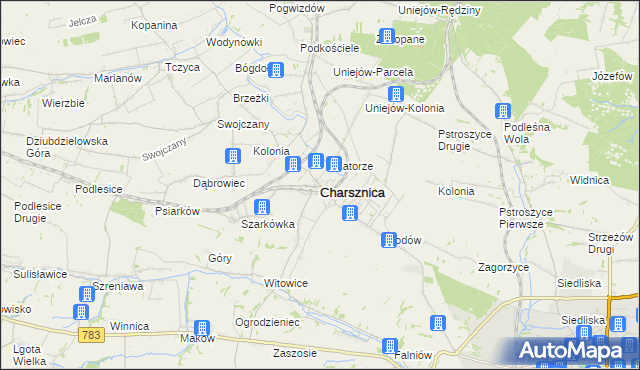 mapa Charsznica, Charsznica na mapie Targeo