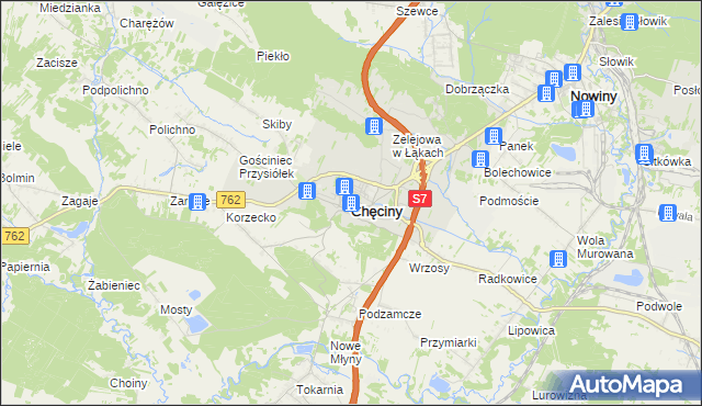 mapa Chęciny powiat kielecki, Chęciny powiat kielecki na mapie Targeo