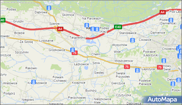 mapa Chełm gmina Bochnia, Chełm gmina Bochnia na mapie Targeo