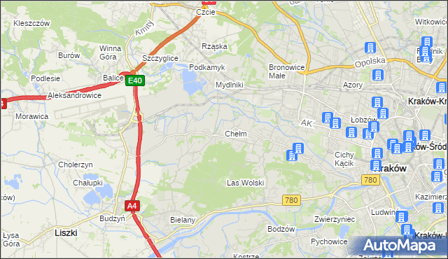 mapa Chełm gmina Kraków, Chełm gmina Kraków na mapie Targeo