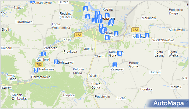 mapa Chełm gmina Wolbrom, Chełm gmina Wolbrom na mapie Targeo