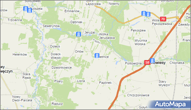 mapa Chełmce gmina Kowiesy, Chełmce gmina Kowiesy na mapie Targeo