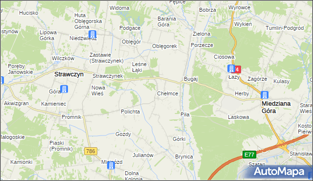 mapa Chełmce gmina Strawczyn, Chełmce gmina Strawczyn na mapie Targeo