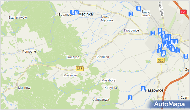 mapa Chełmiec gmina Męcinka, Chełmiec gmina Męcinka na mapie Targeo