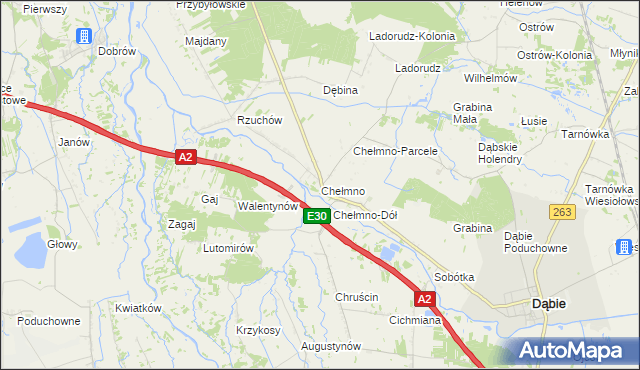 mapa Chełmno gmina Dąbie, Chełmno gmina Dąbie na mapie Targeo