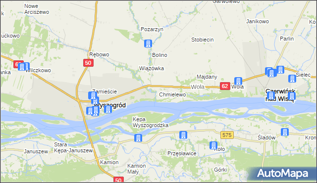 mapa Chmielewo gmina Wyszogród, Chmielewo gmina Wyszogród na mapie Targeo