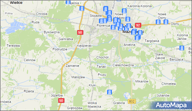 mapa Chochół gmina Mińsk Mazowiecki, Chochół gmina Mińsk Mazowiecki na mapie Targeo