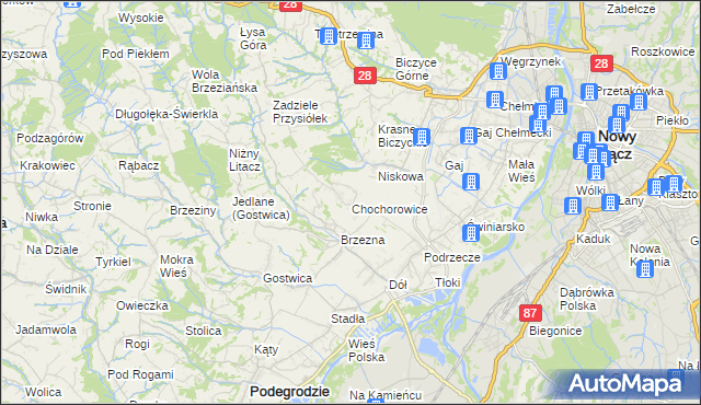 mapa Chochorowice, Chochorowice na mapie Targeo
