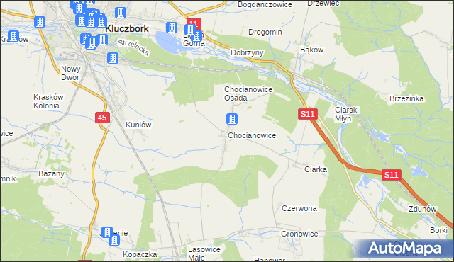 mapa Chocianowice gmina Lasowice Wielkie, Chocianowice gmina Lasowice Wielkie na mapie Targeo