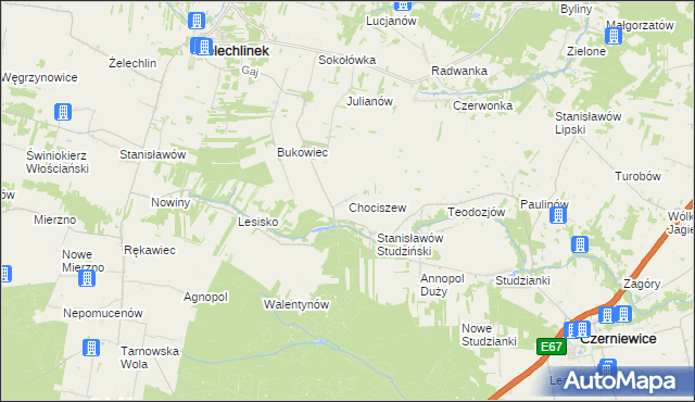 mapa Chociszew gmina Żelechlinek, Chociszew gmina Żelechlinek na mapie Targeo