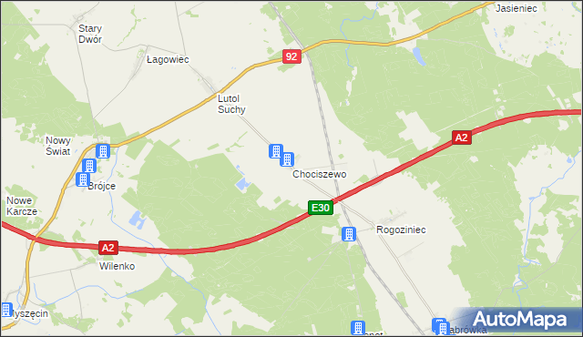 mapa Chociszewo gmina Trzciel, Chociszewo gmina Trzciel na mapie Targeo