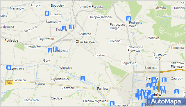 mapa Chodów gmina Charsznica, Chodów gmina Charsznica na mapie Targeo