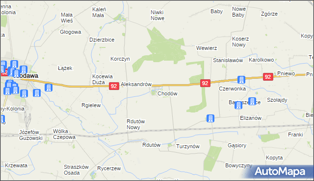 mapa Chodów powiat kolski, Chodów powiat kolski na mapie Targeo