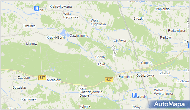 mapa Choiny gmina Stanisławów, Choiny gmina Stanisławów na mapie Targeo