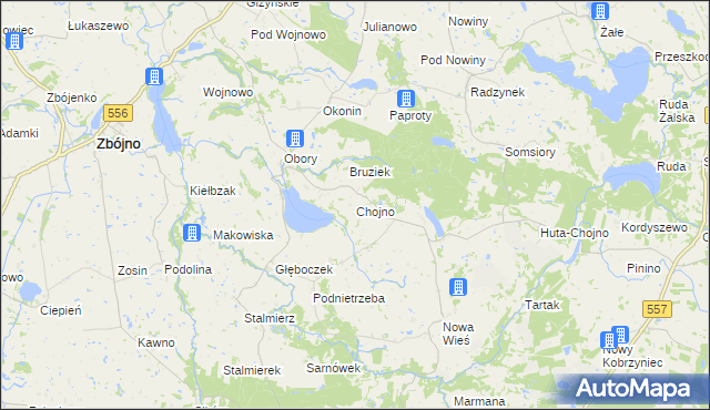 mapa Chojno gmina Chrostkowo, Chojno gmina Chrostkowo na mapie Targeo